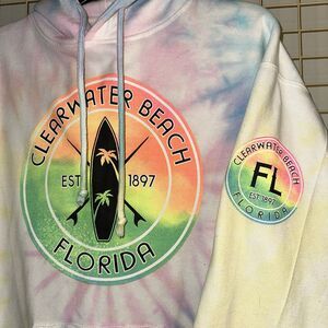 Dreamsicle Hoodie Women’s M Oversized Tie-Dye Cotton Candy Clearwater Beach Surf